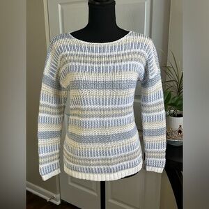 🍁Stylish LOFT Sweater Blue White Gold Casual Fall Attire Small